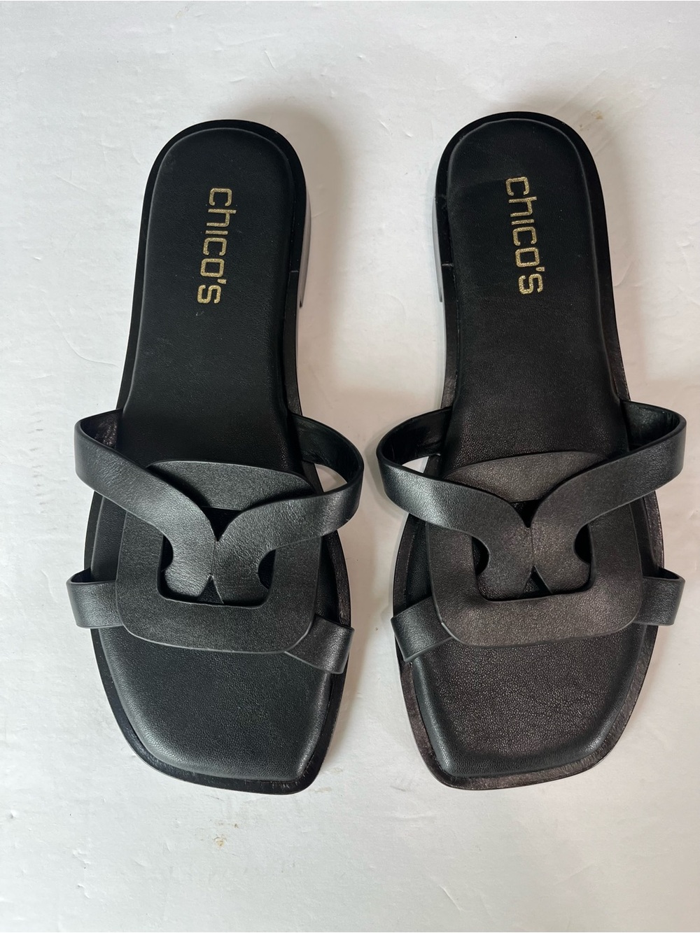 Chico's Black Leather Slide Sandals